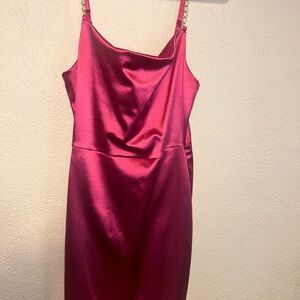 Planet Gold Satin Fuchsia Midi Dress